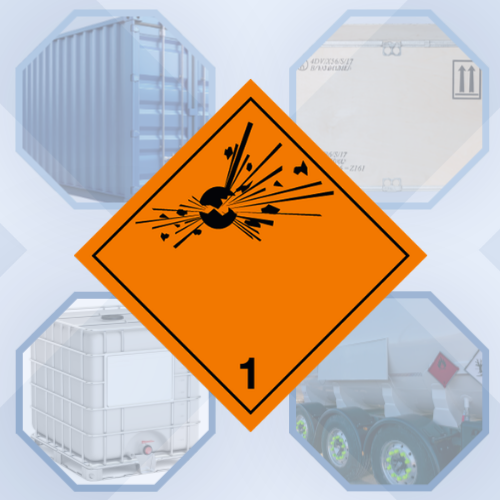 Class 1 | Explosive | Without text | Self-adhesive for Dangerous Goods Transport | Water and UV Resistant Polypropylene | BS5609 | IATA | ADR | IMDG | ADN | RID