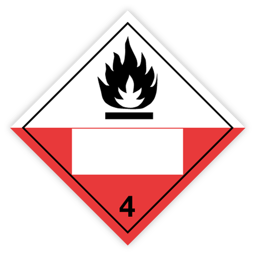 Class 4 | 4.2 Substances liable to spontaneous combustion | With white UN field | Self-adhesive for Dangerous Goods Transport | Water and UV Resistant Polypropylene | BS5609 | IATA | ADR | IMDG | ADN | RID