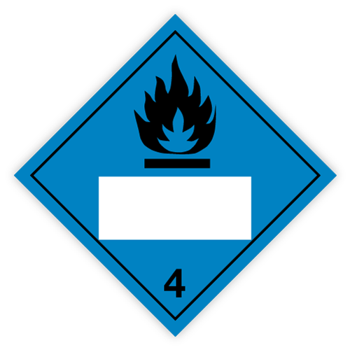Class 4 | 4.3 Substances that create flammable gases when in contact with water | With white UN field | Self-adhesive for Dangerous Goods Transport | Water and UV Resistant Polypropylene | BS5609 | IATA | ADR | IMDG | ADN | RID