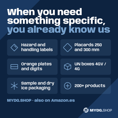 The MYDG.SHOP range: labels, placards, orange plates, UN boxes