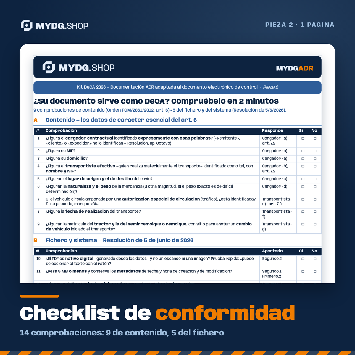 Checklist de conformidad DeCA — 14 comprobaciones