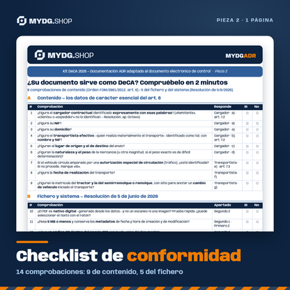 Checklist de conformidad DeCA — 14 comprobaciones