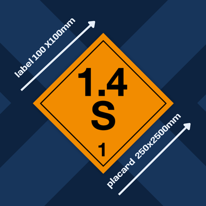 Class 1 | Explosive | 1.4S text | Self-adhesive for Dangerous Goods Transport | Water and UV Resistant Polypropylene | BS5609 | IATA | ADR | IMDG | ADN | RID