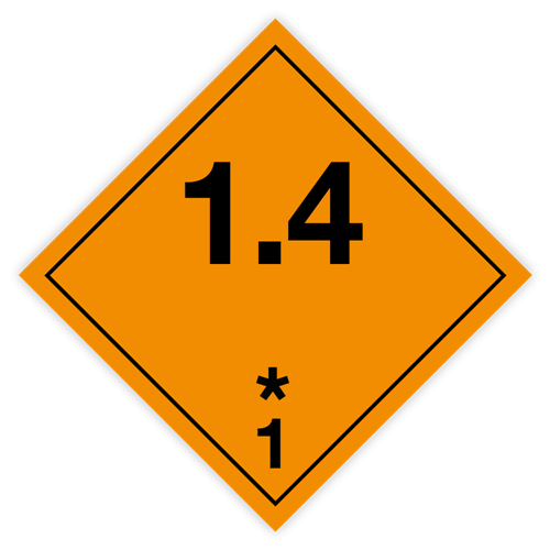 Class 1 | Explosive | 1.4 text | Self-adhesive for Dangerous Goods Transport | Water and UV Resistant Polypropylene | BS5609 | IATA | ADR | IMDG | ADN | RID