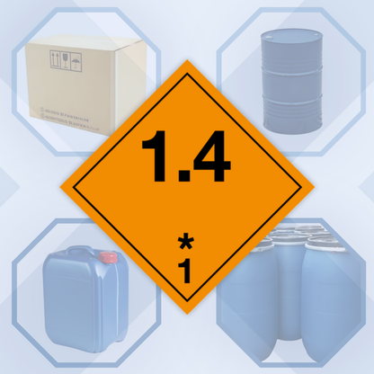 Class 1 | Explosive | 1.4 text | Self-adhesive for Dangerous Goods Transport | Water and UV Resistant Polypropylene | BS5609 | IATA | ADR | IMDG | ADN | RID
