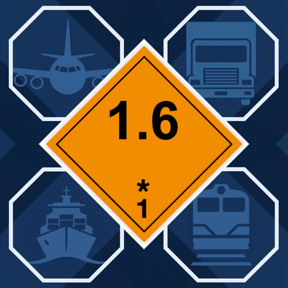 Class 1 | Explosive | 1.6 text | Self-adhesive for Dangerous Goods Transport | Water and UV Resistant Polypropylene | BS5609 | IATA | ADR | IMDG | ADN | RID