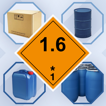 Class 1 | Explosive | 1.6 text | Self-adhesive for Dangerous Goods Transport | Water and UV Resistant Polypropylene | BS5609 | IATA | ADR | IMDG | ADN | RID