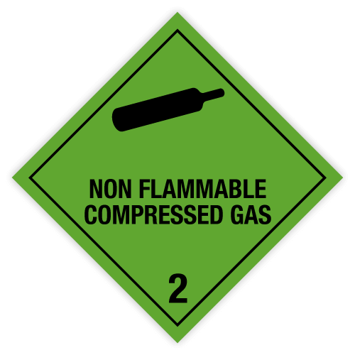 Classe 2 | 2.2 Gaz comprimés | Avec texte | « Gaz comprimé ininflammable » | Autocollant | Homologué BS5609 | IATA | ADR | IMDG | ADN | RID 