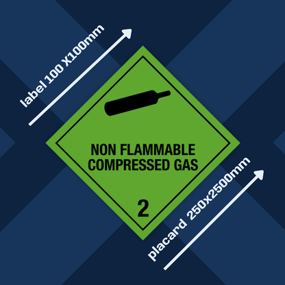 Classe 2 | 2.2 Gaz comprimés | Avec texte | « Gaz comprimé ininflammable » | Autocollant | Homologué BS5609 | IATA | ADR | IMDG | ADN | RID 