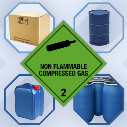 Classe 2 | 2.2 Gaz comprimés | Avec texte | « Gaz comprimé ininflammable » | Autocollant | Homologué BS5609 | IATA | ADR | IMDG | ADN | RID 