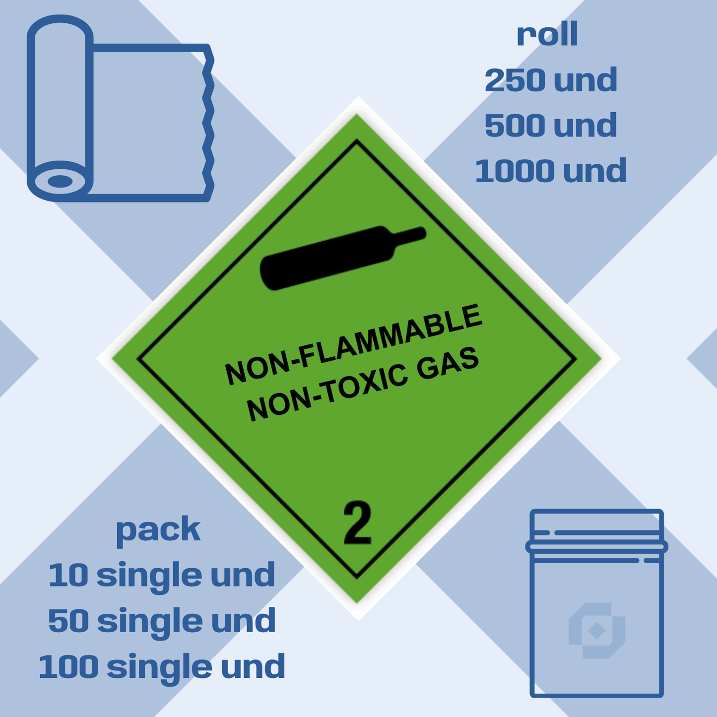 Classe 2 | 2.2 Gaz comprimés | Avec texte | « Gaz comprimé ininflammable » | Autocollant | Homologué BS5609 | IATA | ADR | IMDG | ADN | RID 
