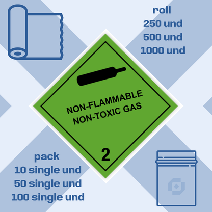 Classe 2 | 2.2 Gaz comprimés | Avec texte | « Gaz comprimé ininflammable » | Autocollant | Homologué BS5609 | IATA | ADR | IMDG | ADN | RID 