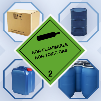 Classe 2 | 2.2 Gaz comprimés | Avec texte | « Gaz comprimé ininflammable » | Autocollant | Homologué BS5609 | IATA | ADR | IMDG | ADN | RID 