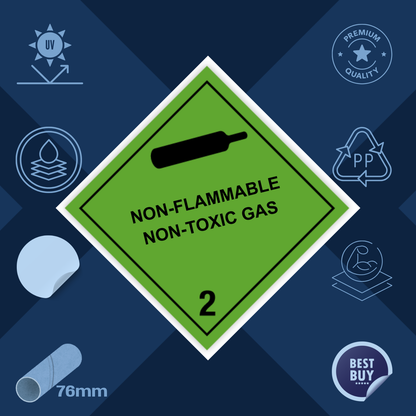 Classe 2 | 2.2 Gaz comprimés | Avec texte | « Gaz comprimé ininflammable » | Autocollant | Homologué BS5609 | IATA | ADR | IMDG | ADN | RID 