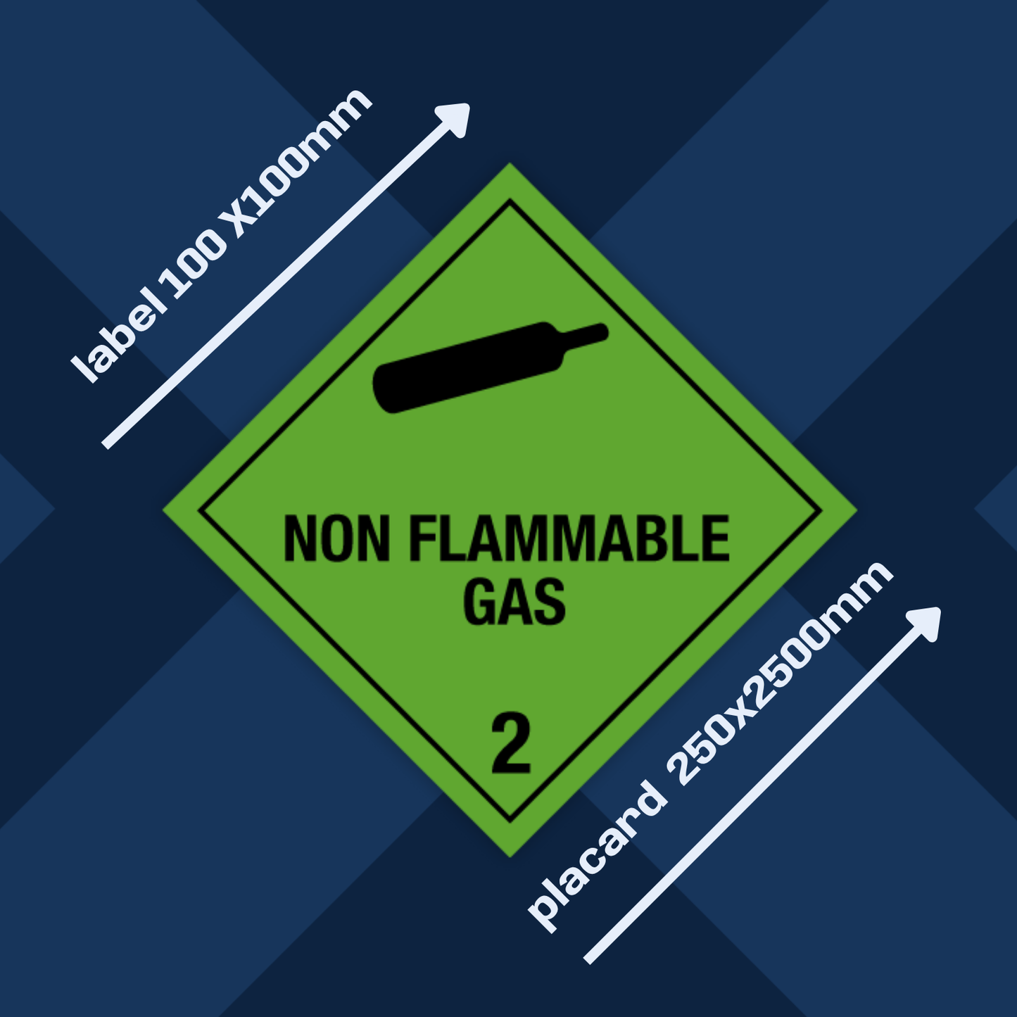 Class 2 | 2.2 Compressed gases| With text | "Non-flammable Gas" | Self-adhesive for Dangerous Goods Transport | Water and UV Resistant Polypropylene | BS5609 | IATA | ADR | IMDG | ADN | RID