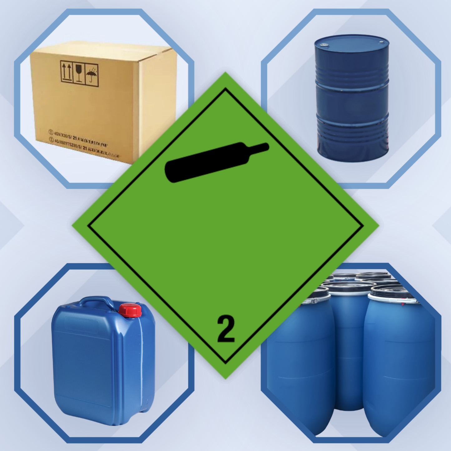 Clase 2 | 2.2 Gases no inflamables no tóxicos | Sin texto | Autoadhesivo para el transporte de mercancías peligrosas | Polipropileno resistente al agua y a los rayos UV | BS5609 | IATA | ADR | IMDG | ADN | RID