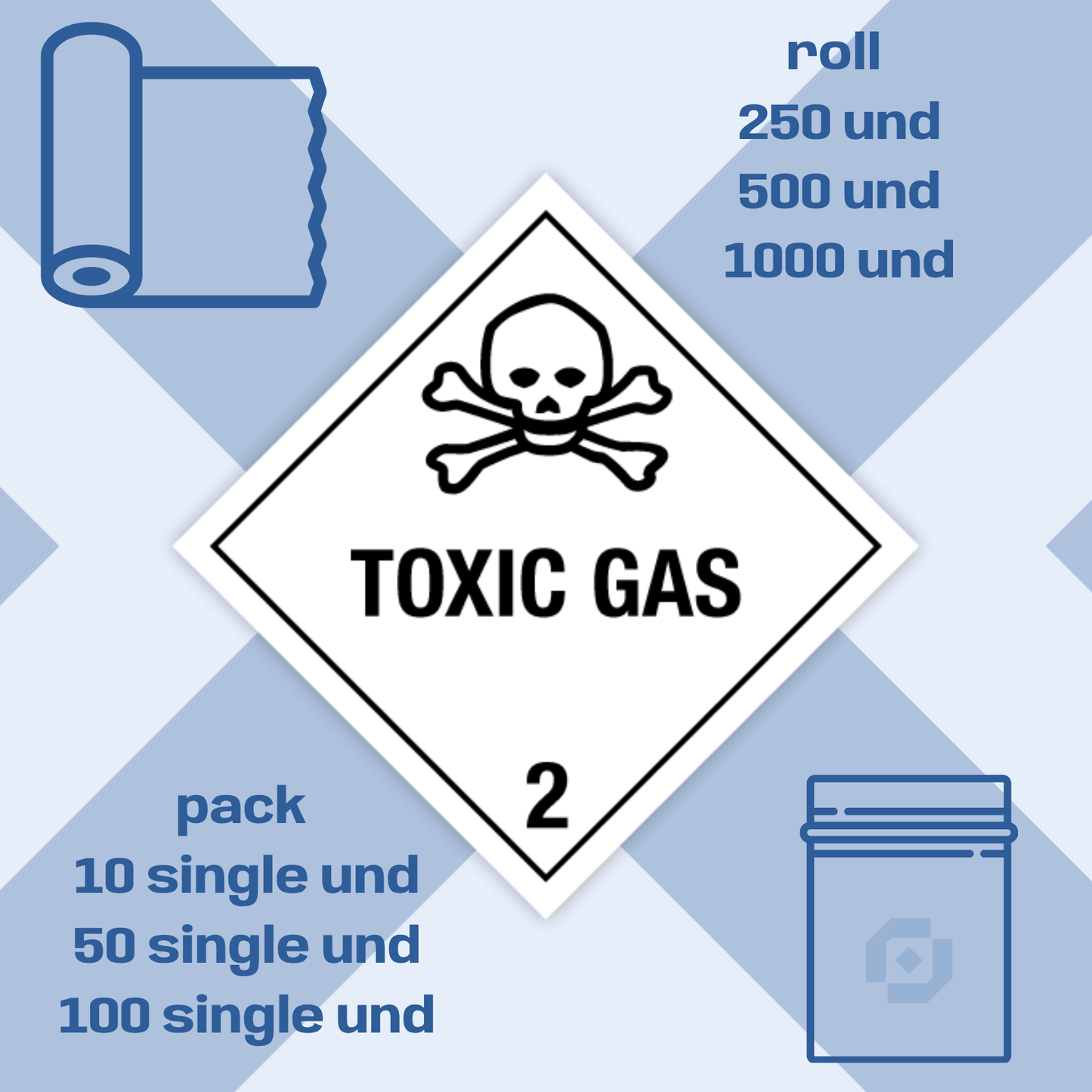 Classe 2 | 2.3 Gaz toxiques | Avec texte | « Gaz toxique » | Autocollant | Homologué BS5609 | IATA | ADR | IMDG | ADN | RID 