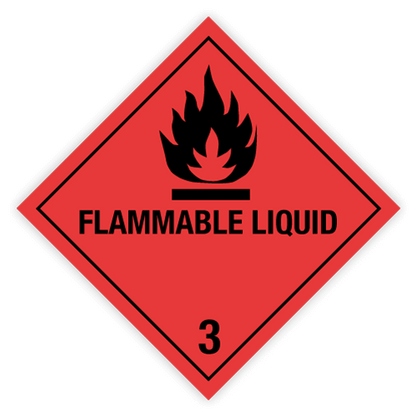 Class 3 | Flammable liquids | With text | "Flammable Liquid" | Self-adhesive for Dangerous Goods Transport | Water and UV Resistant Polypropylene | BS5609 | IATA | ADR | IMDG | ADN | RID