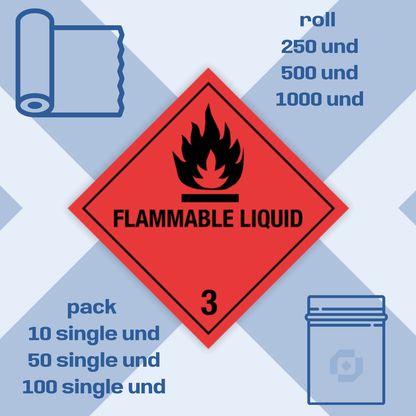 Class 3 | Flammable liquids | With text | "Flammable Liquid" | Self-adhesive for Dangerous Goods Transport | Water and UV Resistant Polypropylene | BS5609 | IATA | ADR | IMDG | ADN | RID
