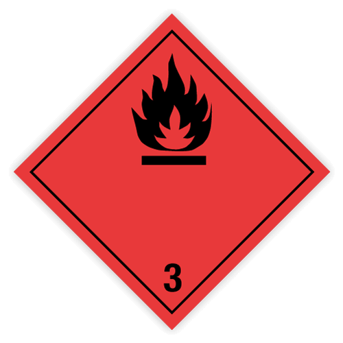 Class 3 | Flammable liquids | Without text | Self-adhesive for Dangerous Goods Transport | Water and UV Resistant Polypropylene | BS5609 | IATA | ADR | IMDG | ADN | RID