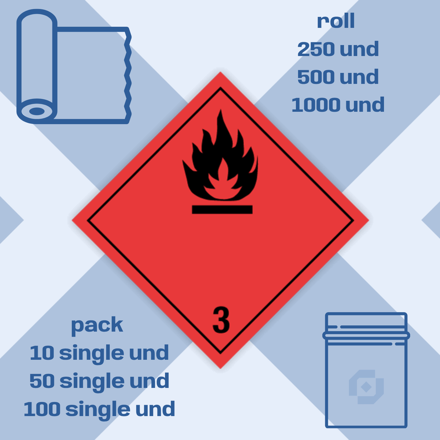 Class 3 | Flammable liquids | Without text | Self-adhesive for Dangerous Goods Transport | Water and UV Resistant Polypropylene | BS5609 | IATA | ADR | IMDG | ADN | RID