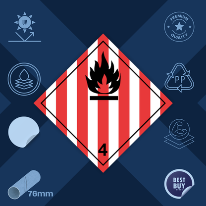 Class 4 | 4.1 Flammable solids | Without text | Self-adhesive for Dangerous Goods Transport | Water and UV Resist | MYDG.SHOP