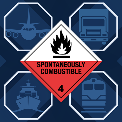 Class 4 | 4.2 Substances liable to spontaneous combustion | With text | "Spontaneously Combustible" | Self-adhesive for Dangerous Goods Transport | Water and UV Resistant Polypropylene | BS5609 | IATA | ADR | IMDG | ADN | RID