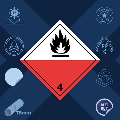 Class 4 | 4.2 Substances liable to spontaneous combustion | Without text | Self-adhesive for Dangerous Goods Transport | Water and UV Resistant Polypropylene | BS5609 | IATA | ADR | IMDG | ADN | RID