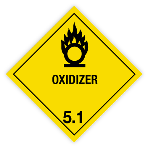 Class 5 | 5.1 Oxidizers | With text | "Oxidizer" | Self-adhesive for Dangerous Goods Transport | Water and UV Res | MYDG.SHOP