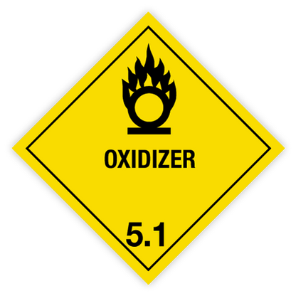 Class 5 | 5.1 Oxidizers | With text | "Oxidizer" | Self-adhesive for Dangerous Goods Transport | Water and UV Res | MYDG.SHOP