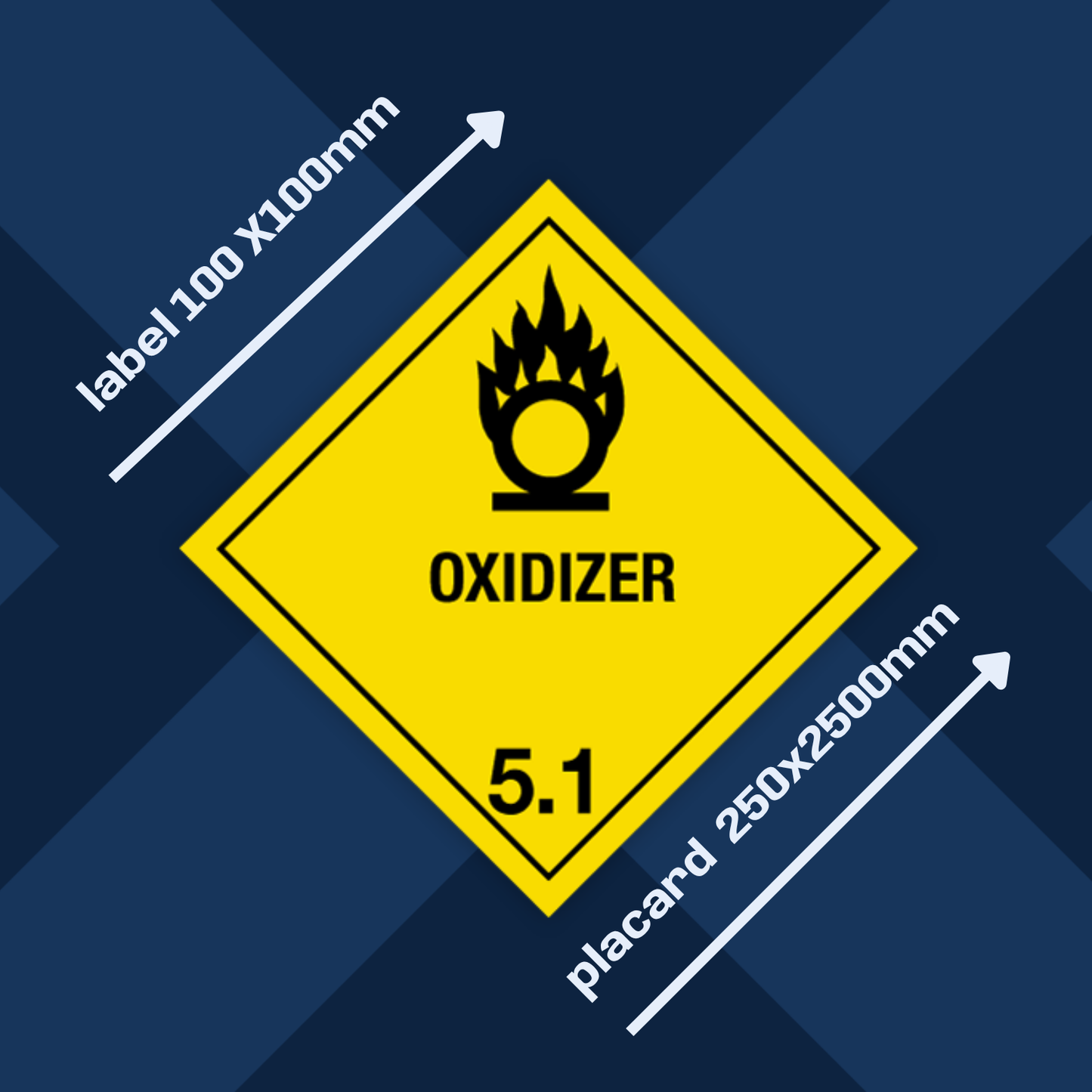 Class 5 | 5.1 Oxidizers | With text | "Oxidizer" | Self-adhesive for Dangerous Goods Transport | Water and UV Res | MYDG.SHOP