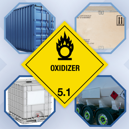 Class 5 | 5.1 Oxidizers | With text | "Oxidizer" | Self-adhesive for Dangerous Goods Transport | Water and UV Res | MYDG.SHOP