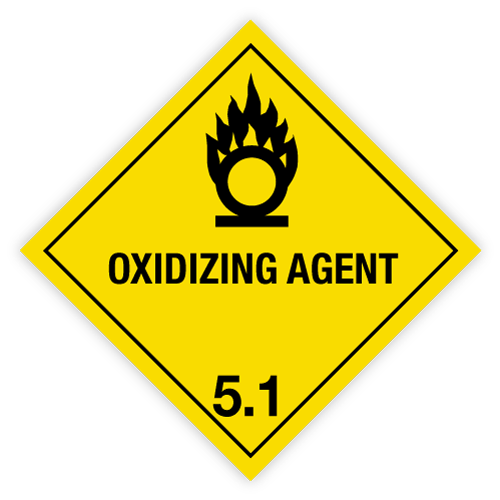Class 5 | 5.1 Oxidizing agent | With text | "Oxidizing Agent" | Self-adhesive for Dangerous Goods Transport | Wat | MYDG.SHOP