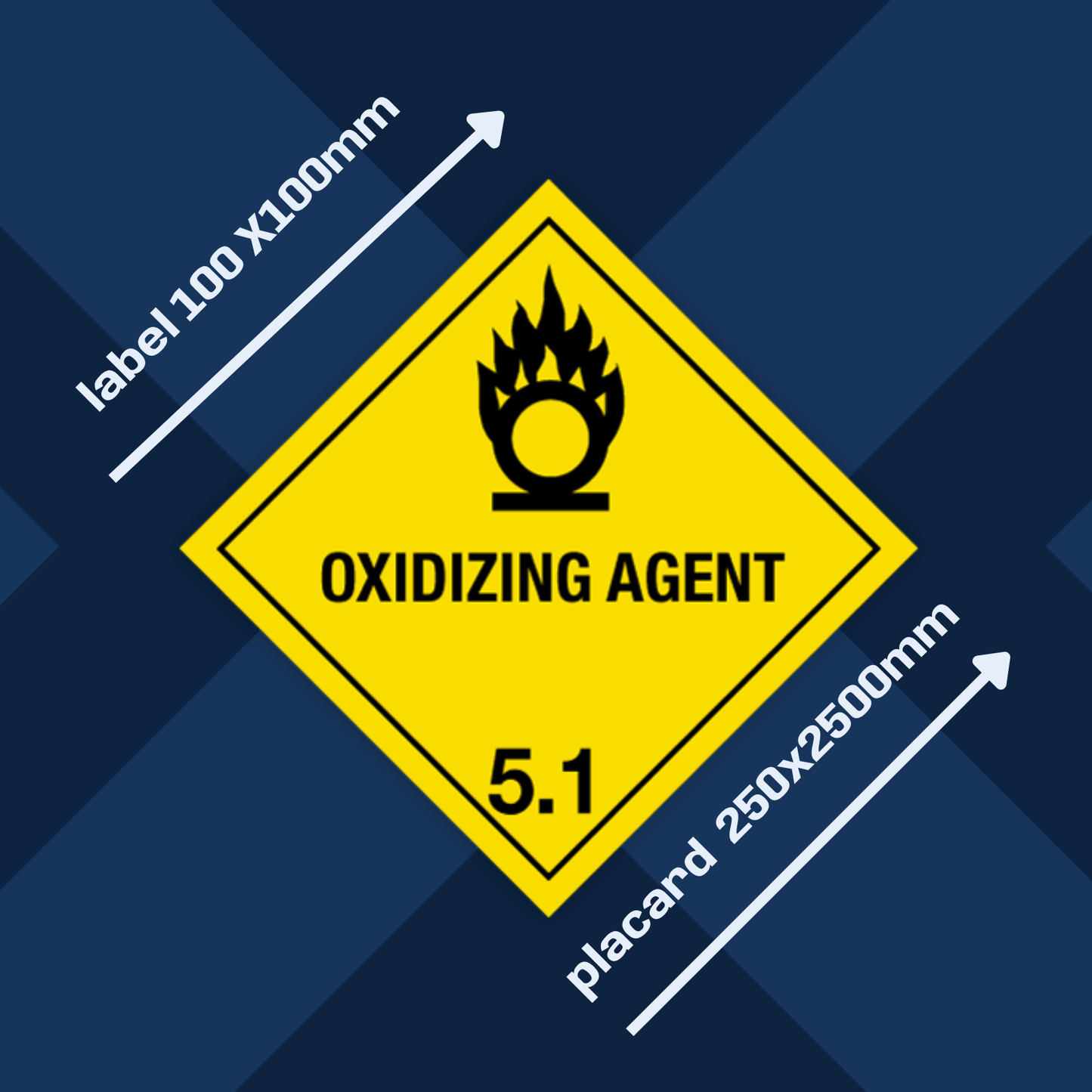 Class 5 | 5.1 Oxidizing agent | With text | "Oxidizing Agent" | Self-adhesive for Dangerous Goods Transport | Wat | MYDG.SHOP