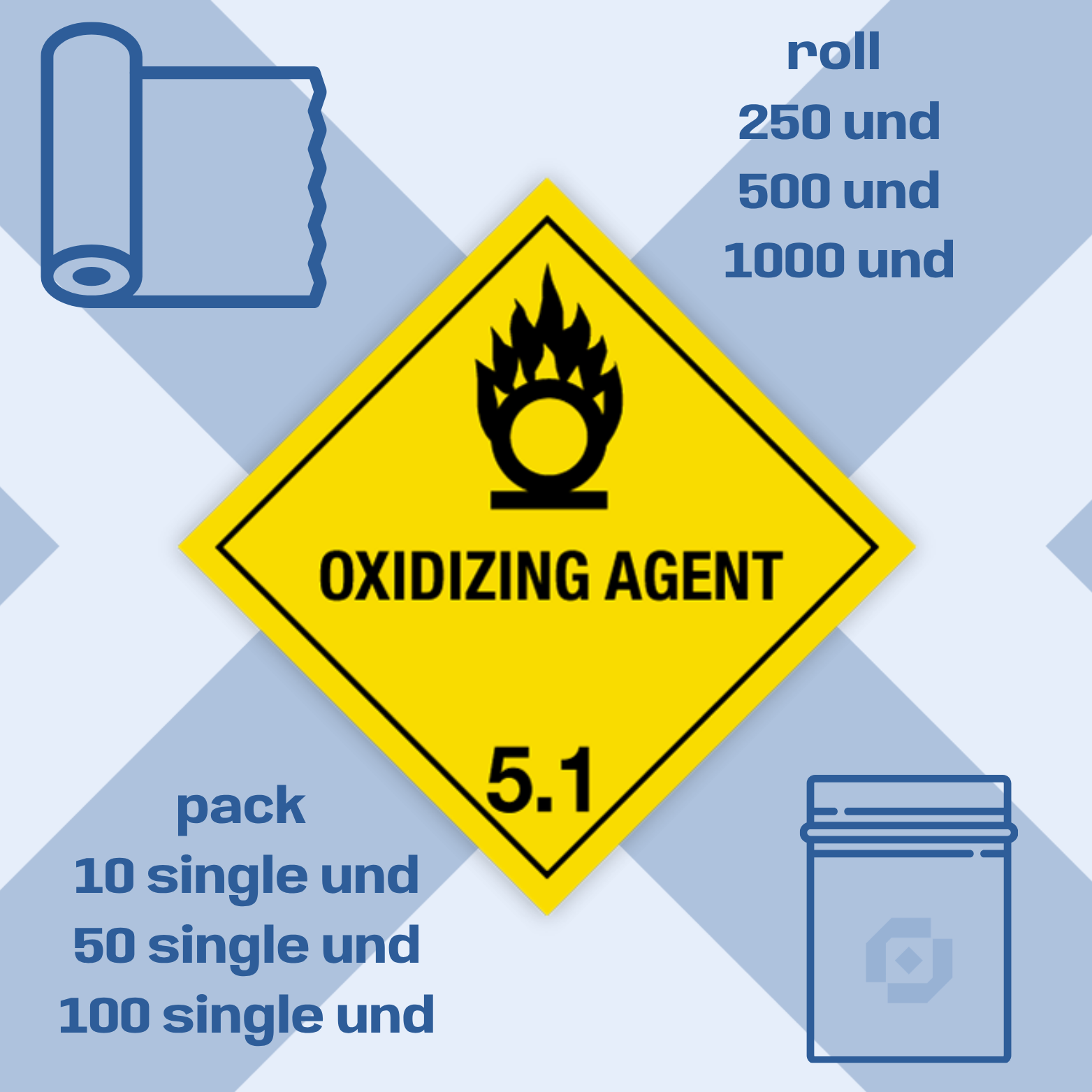 Class 5 | 5.1 Oxidizing agent | With text | "Oxidizing Agent" | Self-adhesive for Dangerous Goods Transport | Wat | MYDG.SHOP