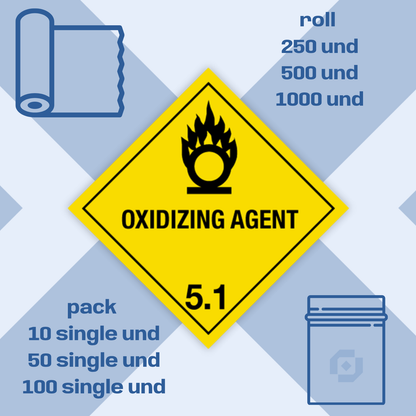 Class 5 | 5.1 Oxidizing agent | With text | "Oxidizing Agent" | Self-adhesive for Dangerous Goods Transport | Wat | MYDG.SHOP