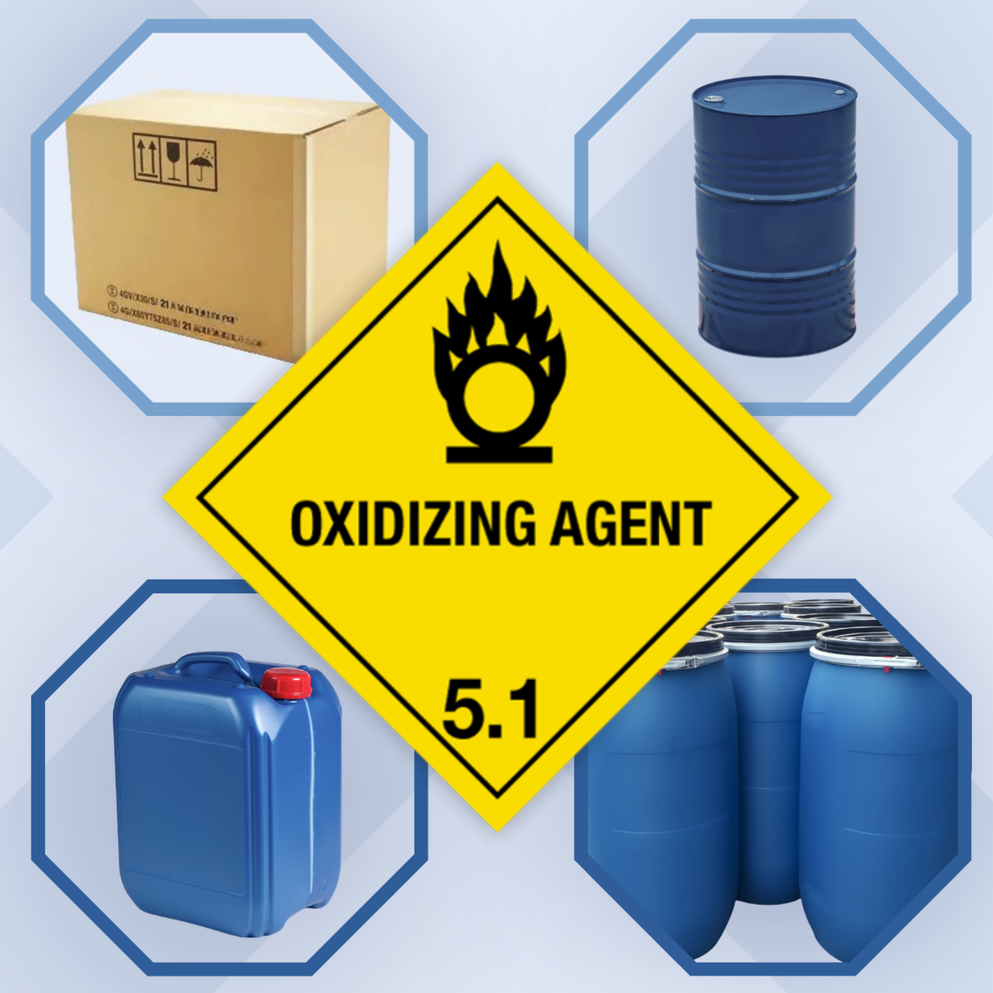 Class 5 | 5.1 Oxidizing agent | With text | "Oxidizing Agent" | Self-adhesive for Dangerous Goods Transport | Wat | MYDG.SHOP
