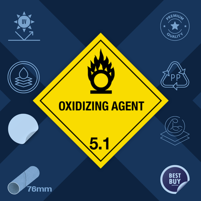 Class 5 | 5.1 Oxidizing agent | With text | "Oxidizing Agent" | Self-adhesive for Dangerous Goods Transport | Wat | MYDG.SHOP