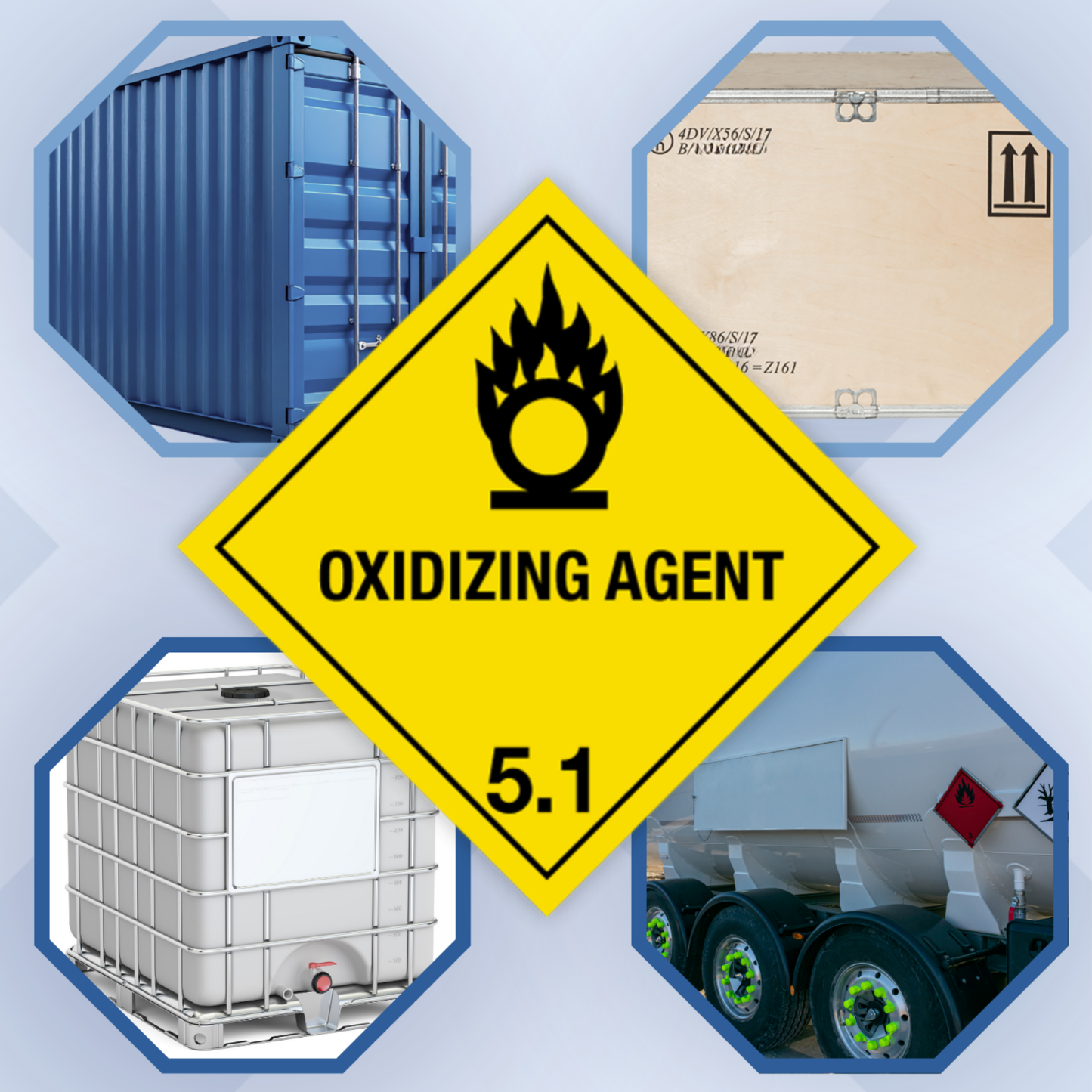 Class 5 | 5.1 Oxidizing agent | With text | "Oxidizing Agent" | Self-adhesive for Dangerous Goods Transport | Wat | MYDG.SHOP
