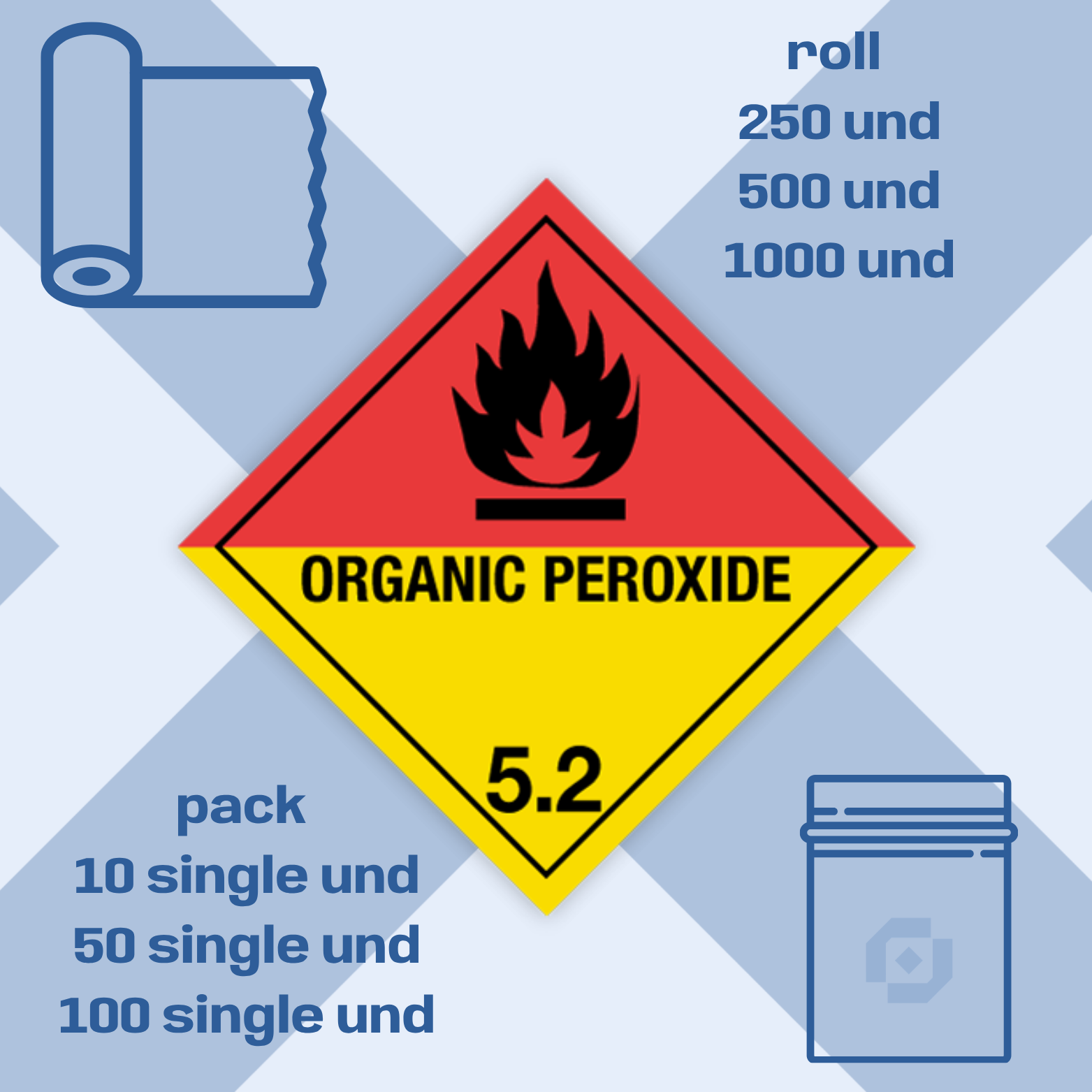 Class 5 | 5.2 Organic peroxides | With text | "Organic peroxide" | Self-adhesive for Dangerous Goods Transport |  | MYDG.SHOP