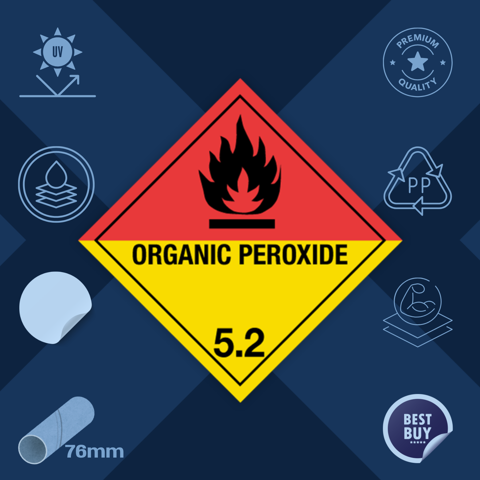 Class 5 | 5.2 Organic peroxides | With text | "Organic peroxide" | Self-adhesive for Dangerous Goods Transport |  | MYDG.SHOP