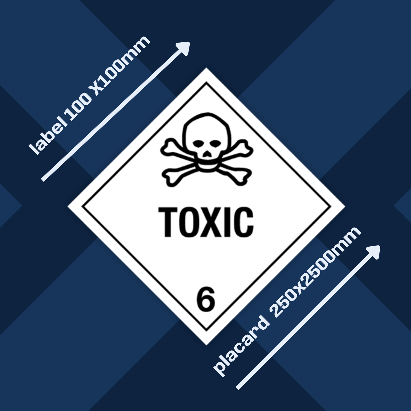 Class 6 | 6.1 Toxic substances | With text | "Toxic" | Self-adhesive for Dangerous Goods Transport | Water and UV Resistant Polypropylene | BS5609 | IATA | ADR | IMDG | ADN | RID
