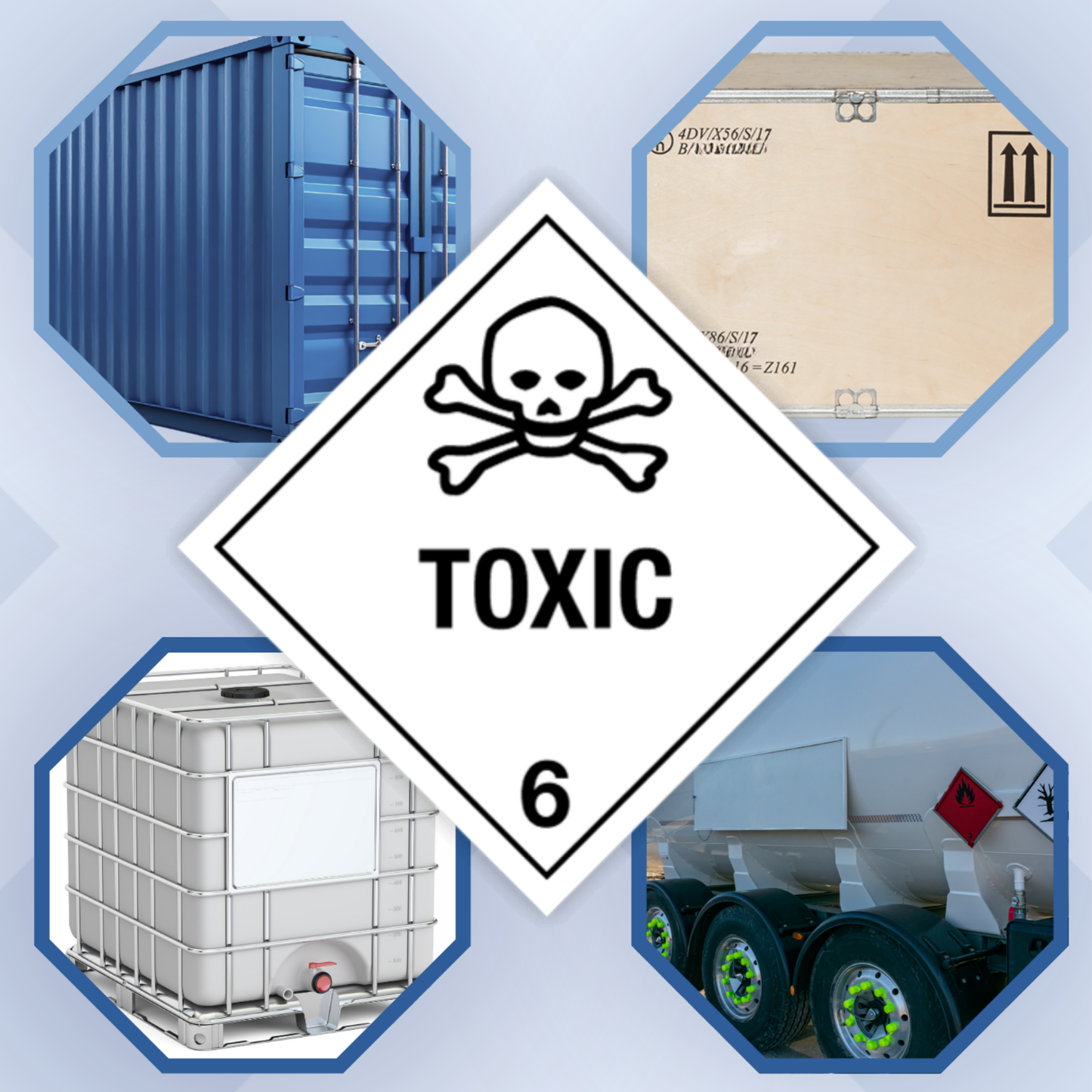 Class 6 | 6.1 Toxic substances | With text | "Toxic" | Self-adhesive for Dangerous Goods Transport | Water and UV Resistant Polypropylene | BS5609 | IATA | ADR | IMDG | ADN | RID