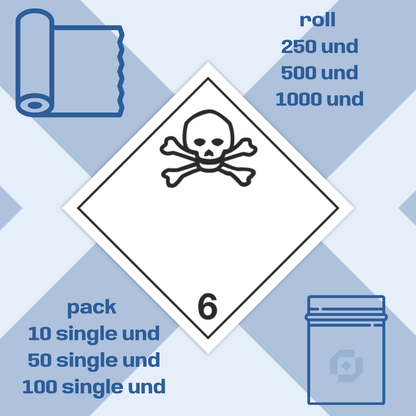 Class 6 | 6.1 Toxic substances | Without text | Self-adhesive for Dangerous Goods Transport | Water and UV Resistant Polypropylene | BS5609 | IATA | ADR | IMDG | ADN | RID