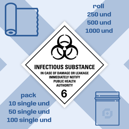 Class 6 | 6.2 Infectious substances | With text | "Infectious Substance" | Self-adhesive for Dangerous Goods Tran | MYDG.SHOP