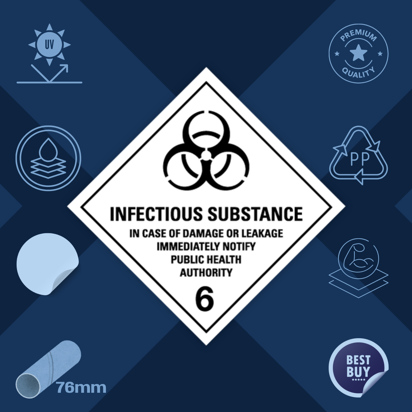 Class 6 | 6.2 Infectious substances | With text | "Infectious Substance" | Self-adhesive for Dangerous Goods Tran | MYDG.SHOP