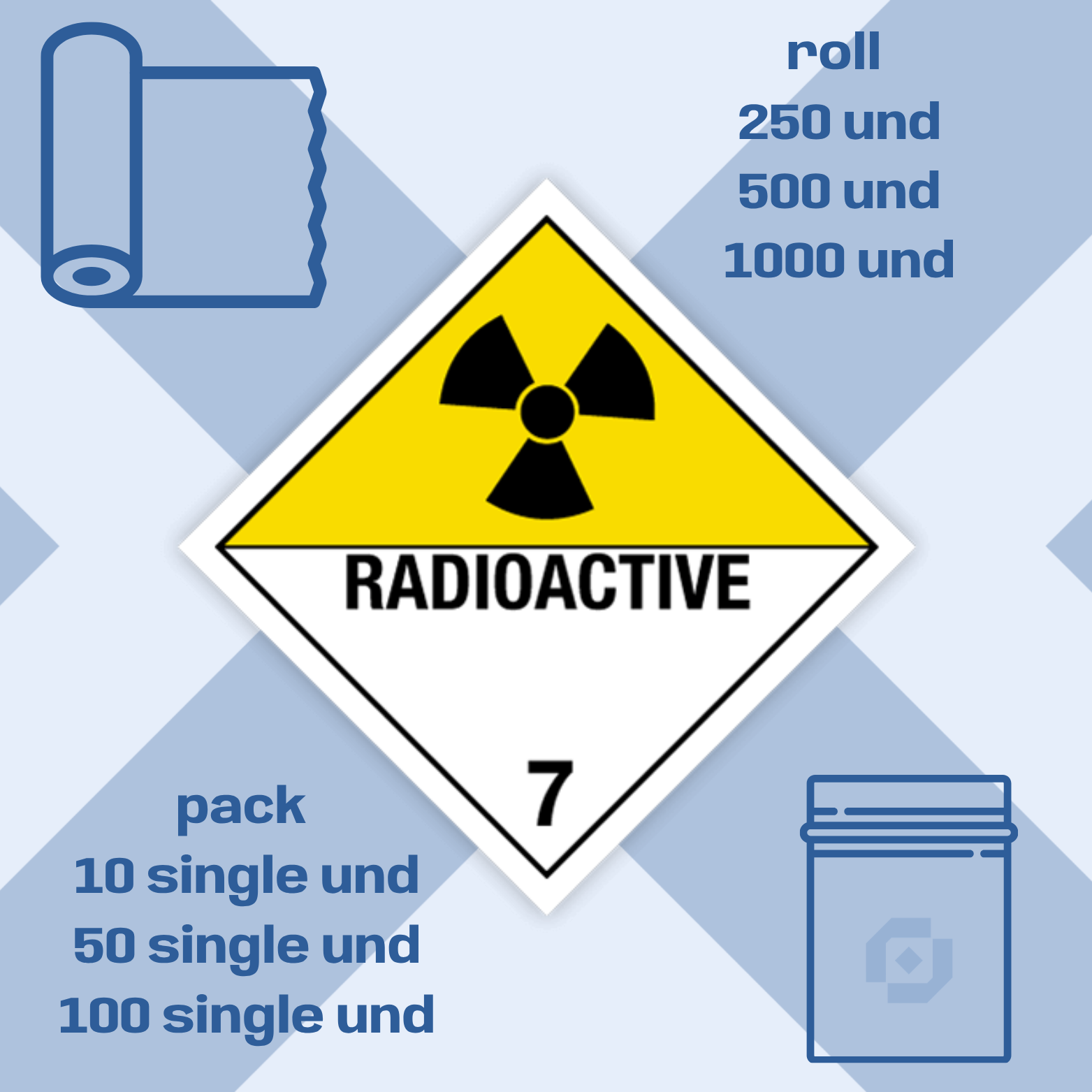 Class 7 | 7.0 Radioactive substances | With text | "Radioactive" | Self-adhesive for Dangerous Goods Transport |  | MYDG.SHOP