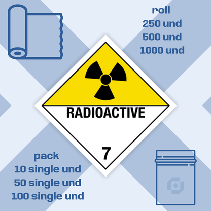 Class 7 | 7.0 Radioactive substances | With text | "Radioactive" | Self-adhesive for Dangerous Goods Transport |  | MYDG.SHOP