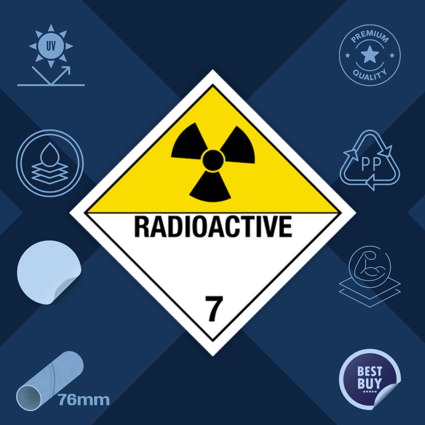 Class 7 | 7.0 Radioactive substances | With text | "Radioactive" | Self-adhesive for Dangerous Goods Transport |  | MYDG.SHOP