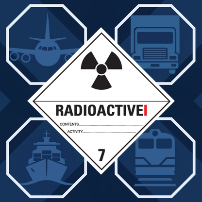 Class 7 | 7.1 Radioactive substances | With text | "Radioactive I" | Self-adhesive for Dangerous Goods Transport | Water and UV Resistant Polypropylene | BS5609 | IATA | ADR | IMDG | ADN | RID